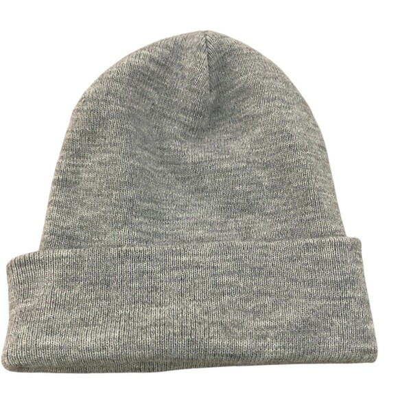 Gray Beanie Cuffed Stretch Cozy Knit Hat GC Patch Outdoor Snowcore Green Chef - Picture 2 of 4